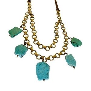 Chunky Turquoise & Antique Gold Chain Necklace